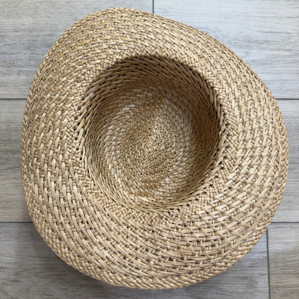Vintage Southwestern Straw Boater Sun Hat Wide Brim Boho Charms Small 21in - Picture 11 of 13